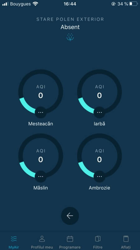 Outdoor pollen state page of Pure Air app